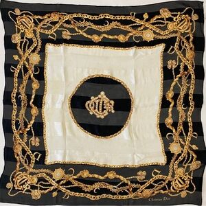 Christian Dior Navy and Gold Silk Scarf